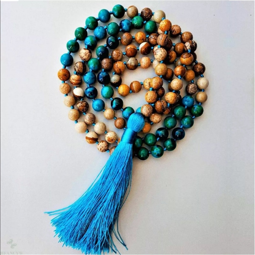 Picture stone Jasper and Chrysocolla Mala - Picture 2 of 7
